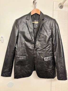 Boutique Mens Black Snakeskin Faux Leather Blazer Size XL Jacket Black Tie Mob